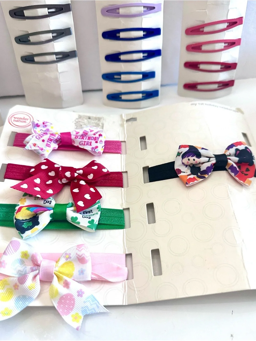 Assorted Girls Hair Clips and Bows - Pink, Blue, Green, Purple